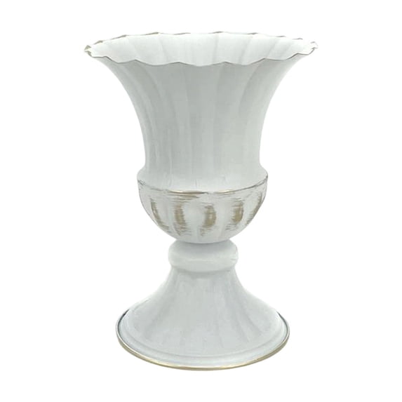 8.86 Inch Distressed White Metal Pedestal Vase Vintage French Farmhouse Decorative Urn For Floral Arrangements Tabletop Entryway And Home Decor