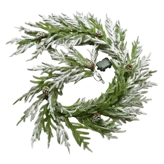 8.86FT Artificial Christmas Garland, Faux Evergreen Garland with Pinecone and LED, Pre-lit Battery Operated Snowys Pines Branches And Vines For Indoor Outdoor Party Holiday Decor