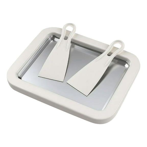 8.86inch Instant Rolled Ice Cream Maker, Stainless Steel Freeze Plate with 2 Scrapers, DIY Homemade Sorbet and Yogurt Tray, Fun Family Activity for All Ages(White)