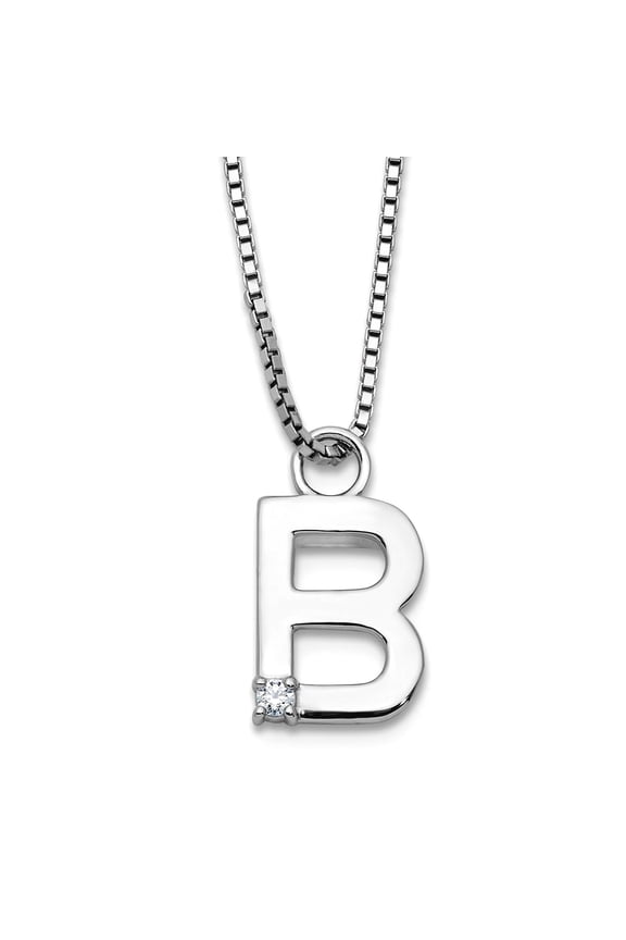 8.88mm Ss Rhodium Plated White Ice .03 Diamond Letter Name Personalized Monogram Initial B With 2 Inch Extension Necklac