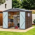 thumbnail image 1 of 8×8FT Outdoor Storage Shed, Iron-Wood Combination Tool Shed with Side Window and Lockable Door, Weather-Resistant Garden Shed with Slooping Roof and Air Vent for Patio Lawn, 1 of 9