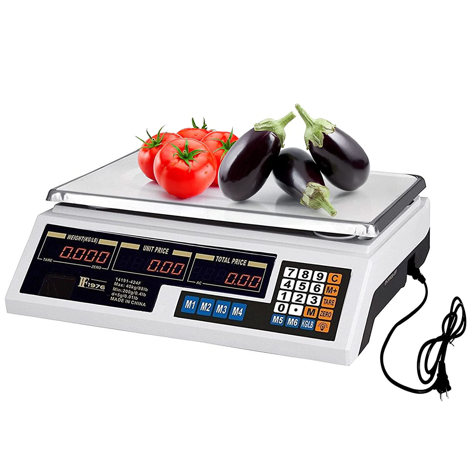 Tfcfl Commercial Digital Weight Price Scale LCD Display Food Meat Scale for Supermarkets 66lb/30kg, Size: 14.96 x 16.54 x 16.69, White