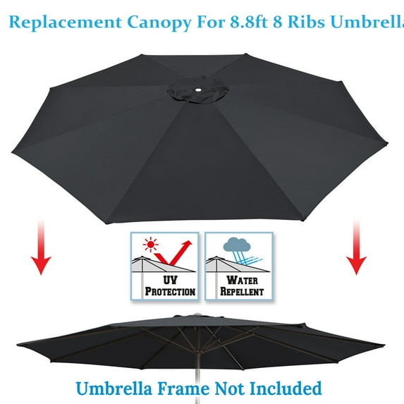 8.8ft 8 Ribs Patio Umbrella Replacement Cover Canopy, Outdoor Market Beach Deck Replacement Cover Top,Black (Cover Only)