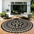 thumbnail image 1 of 8*8ft Round Outdoor Rug Circle Outside Area Rug Boho Reversible Patio Rug Plactic Straw Rug for Patios,Deck,Picnic,Beach,Trailer,Camping,Black&Beige, 1 of 10