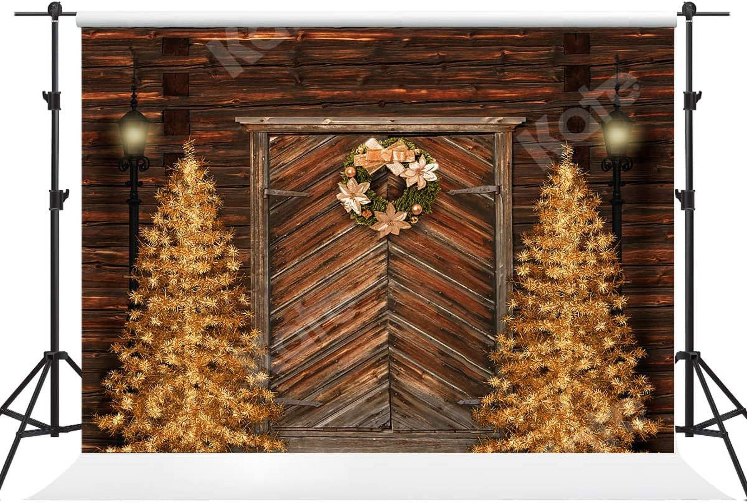 8×8ft Rustic Christmas Barn Door Photo Backdrop Wood Wall Photography