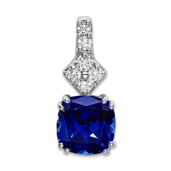 8.8mm 14k White Gold Lab Grown Diamond and Created Blue Sapphire Pendant Necklace Pendant for Women