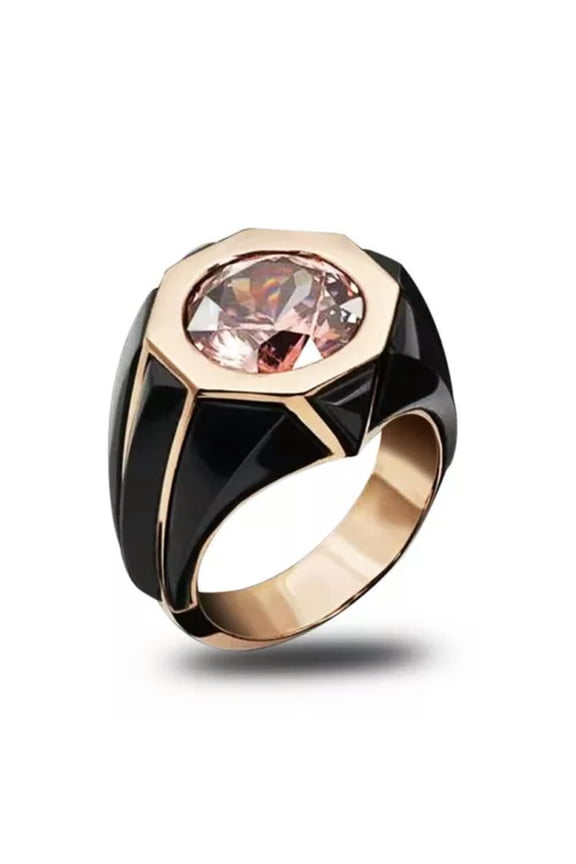 8*8mm Pink Zirconia Band Womens 18K Rose Gold Plated Black Ring Size 6-10