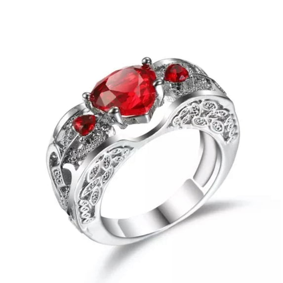 8*8mm Red/Pink AAA Cz Love Heart Hollow Bands Women's 925 Silver Ring Size 6-10