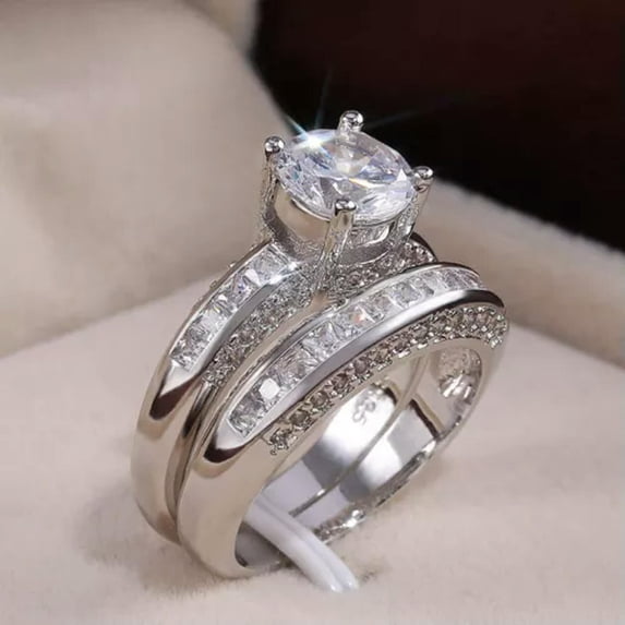 8*8mm Round Cut CZ 925 Silver Band Women's White Gold/Yellow Gold Ring Size 6-10