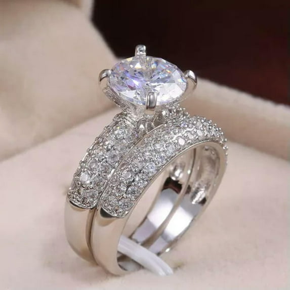 8*8mm Round Cut Three Rowes AAA Cz Band Rings Women's 925 Silver, Gold Rings Set