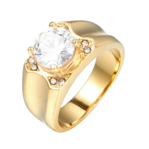 8*8mm Silver/Gold Color AAA Cz Band Mens Stainless Steel Polished Ring Size 7-12