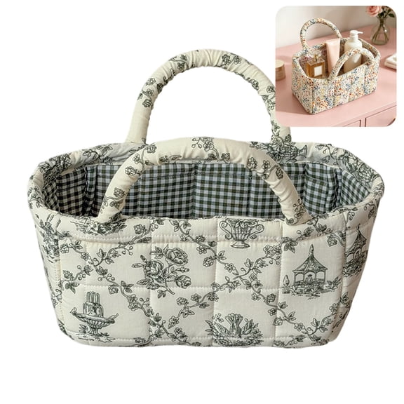 8.8x4.9x4.9 Inch Small Storage Basket Organizer, Mini Fabric Floral Storage Baskets with Handle, Quilted Portable Collapsible Storage