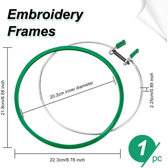 8.8x8.6x0.9 Inch Metal Green Embroidery Hoop Large Metal Spring Tension Embroidery Hoop Cross Stitch Hoop Embroidery Frame