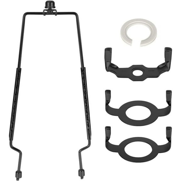 8 9 10 11 12 inch Lamp Shade Harp Holder, Adjustable Lamp Harp Kit, Fit Both Standard Lamp Rod and E14 E26 E27 Light Base UNO Fitter Adapter Converter Finial Set, Lampshade Bracket Black