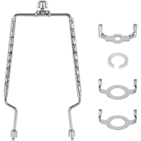 8 9 10 11 12 inch Lamp Shade Harp Holder, Adjustable Lamp Harp Kit, Fit Both Standard Lamp Rod and E14 E26 E27 Light Base UNO Fitter Adapter Converter Finial Set, Lampshade Bracket