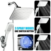 8/9/10 inch Shower Head and Handheld Combo, High Pressure Dual Rainfall Shower Head 3-5 Shower Modes, Shower Head Set with 3-way Water Diverter&Suction Cup Holder&60inch Hose, White/Sliver/Black