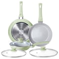 thumbnail image 1 of KITEXPERT Non Stick Frying Pan, 8" 9.5" 11" Ceramic Pan Set with Lid, Non Toxic Cooking Pan, Skillet for Induction Hob, Sage Green, 1 of 9