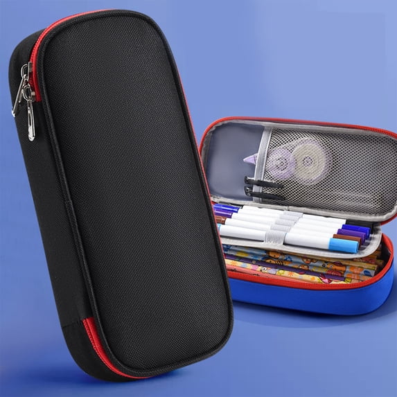 8.9 Inch Pencil Case, Waterproof Oxford Cloth Pen Bag with Compartments, Cute Zipper Stationery Organizer for School Office Travel, High Capacity Storage Pouch for Boys Girls Students, Black