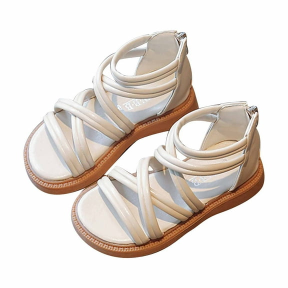 8-9 Years Baby Girls Sandals Soft Sole Anti-Slip Summer Princess Dress Toddler Shoes Baby Girls Cute Weave Hollow Out Non-slip Soft Sole Beach Roman Sandals Beige