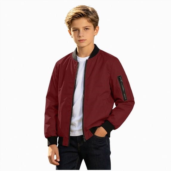 8-9 Years Big Boys Bomber Jacket Zip Up Lightweight Flight Coat Casual Outerwear