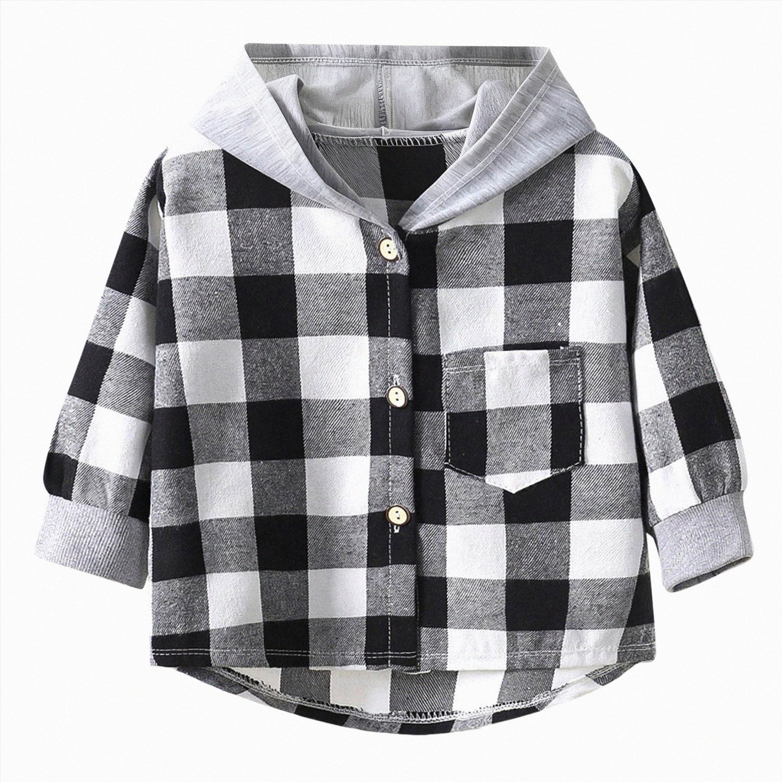 8-9 Years Big Boys Hooded Plaid Shacket Button Down Flannel Shirt ...