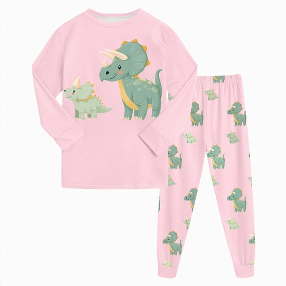 8-9 Years Child Toddler Girl Clothes Long Sleeve Cartoon & Letter Graphic Top + Print Flared Leg Pants Boys And Girls Suit
