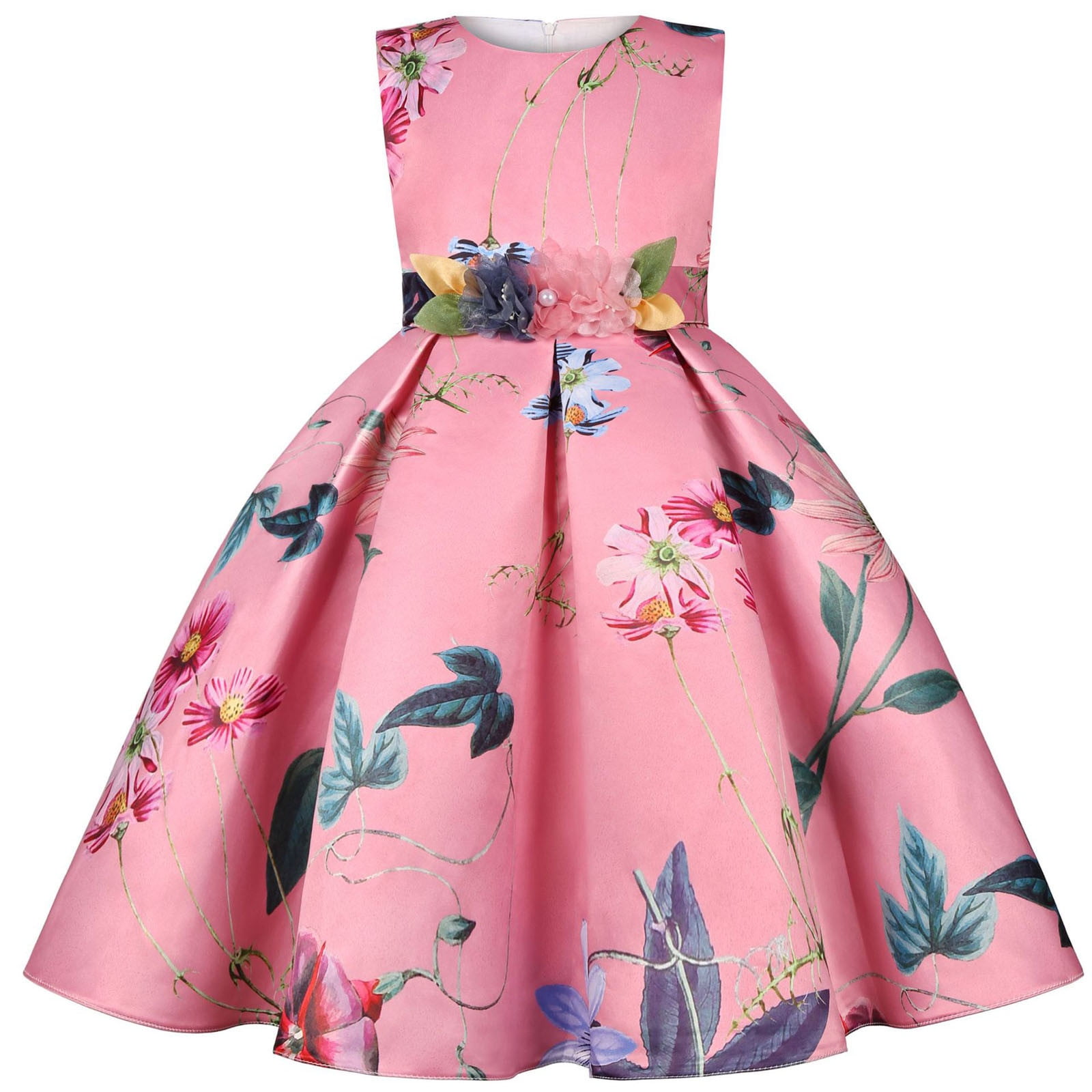Flower Girl Dress For Wedding - Hi-Low Ruffle Sleeveless Pageant Dress For Girls 2-9 Years (Pink)