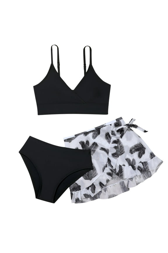 8-9 Years Girls Bikini Size 10-12 4T Swimsuit Girls Girls Swimsuit Bikini Set Bathing Suits for Girls 3 Piece Swimsuit Solid Color Girls' Swimwear Black