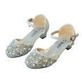thumbnail image 1 of 8-9 Years Girls Sandals Glitter Dress Shoes Princess Crystal High Heels Party Wedding Baby Girl Children's Rhinestone Decoration Princess Shoes Casual Buckle Sandals Silver, 1 of 3