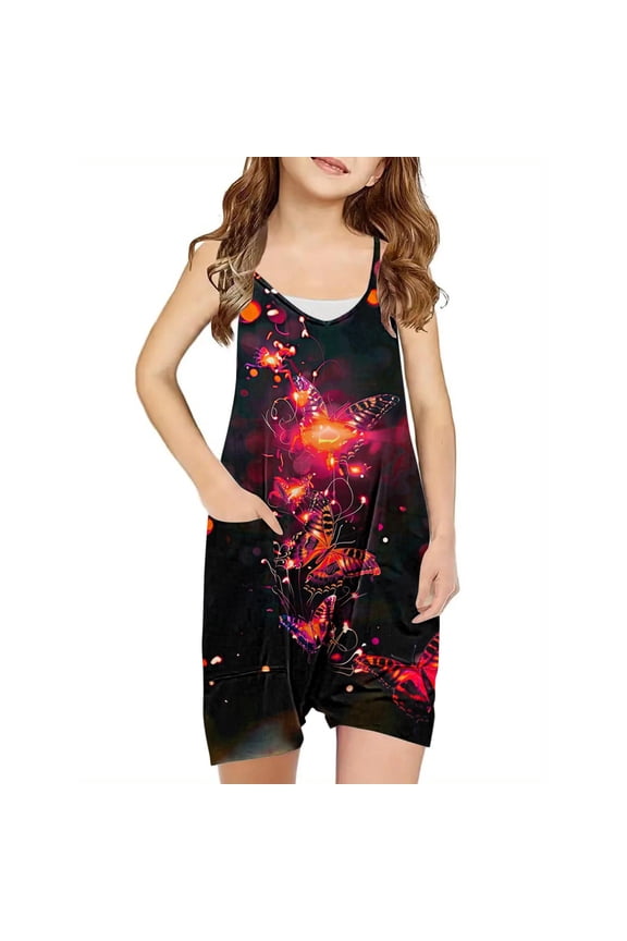 8-9 Years Little Girls Backless Strap Slouch Jumpsuit for Toddler Girls Cute Harem Halter Romper Pants with Pockets Black