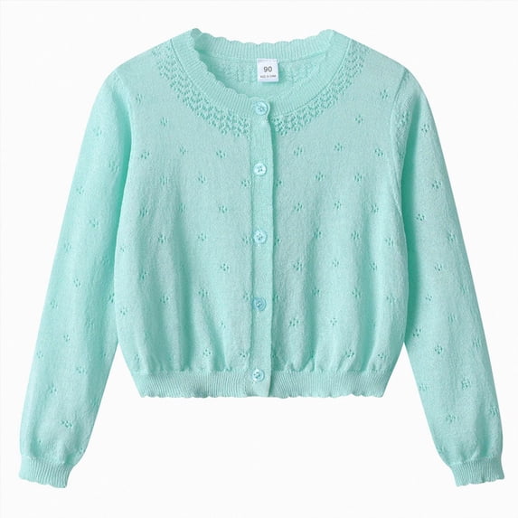 8-9 Years Little Kid Girls Cardigan Sweaters School Uniforms Crew Neck Knit Sweater Toddler 4Years -14 Years Light Blue Sweater Coat