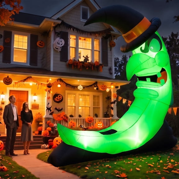 8.9 ft Inflatable Moon Yard Decoration with LED Lights, Wooden Seat on Top and Waterproof Oxford Fabric