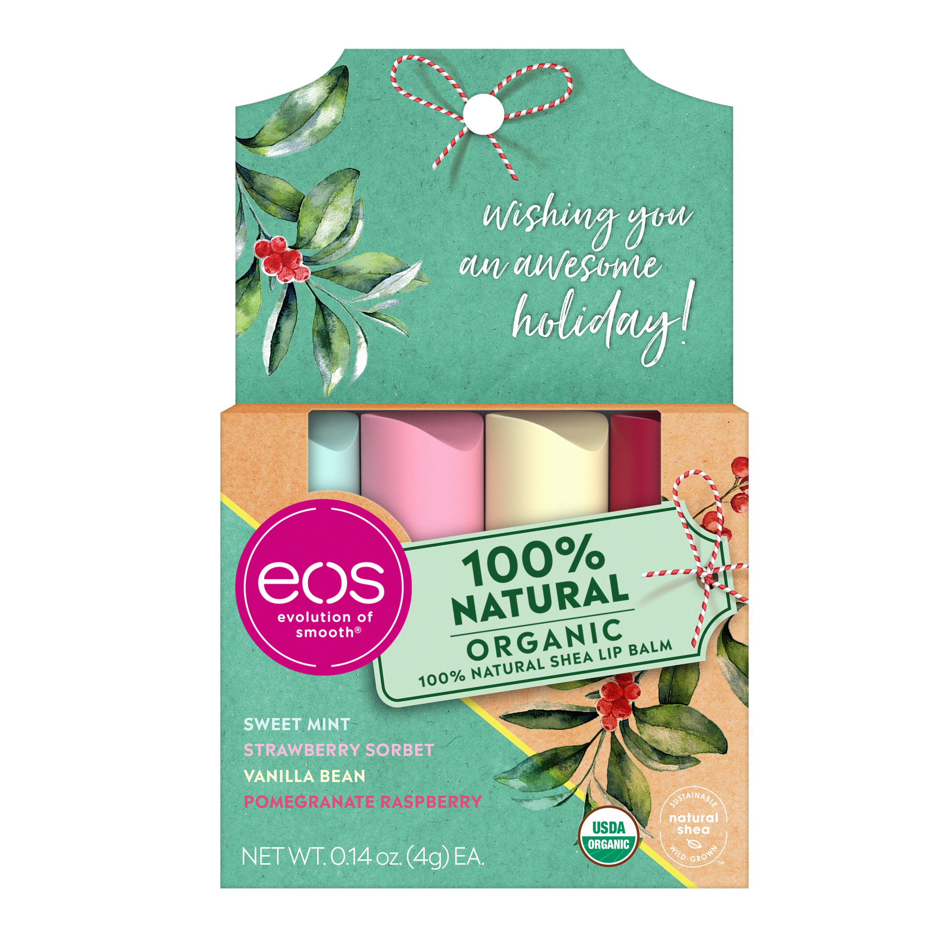 ($8.99 Value) eos Holiday Lip Balm, Organic , Moisuturzing Shea Butter for Chapped Lips , 4 Count - image 1 of 8
