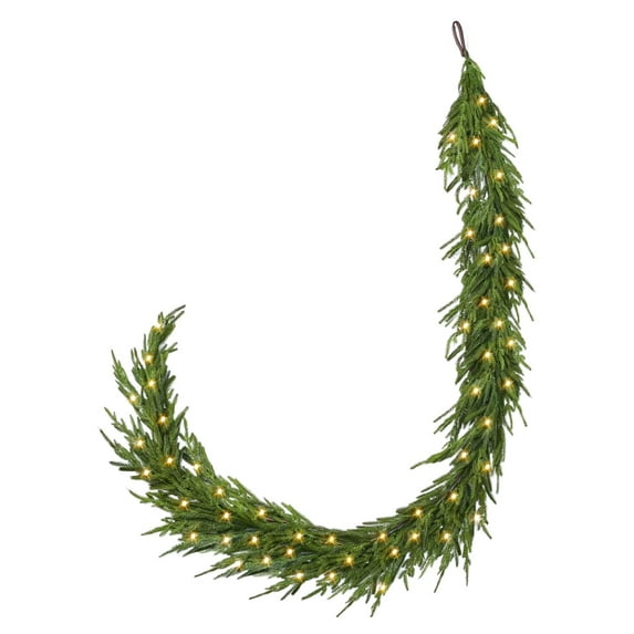 8.9FT Pre-Lit Christmas Garland with LED Lights, Real Touch Artificial Norfolk Pine Garland for Staircase, Mantle, Fireplace, Indoor & Outdoor Xmas Decor, Battery Operated
