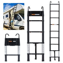 8.9FT Telescoping Ladder, One Button Retraction Aluminum Telescopic Ladder, Extension Lightweight Ladder, 330 Lbs Capacity Extendable Multi-Purpose Ladder for Roofing Business, RV Outdoor, Black