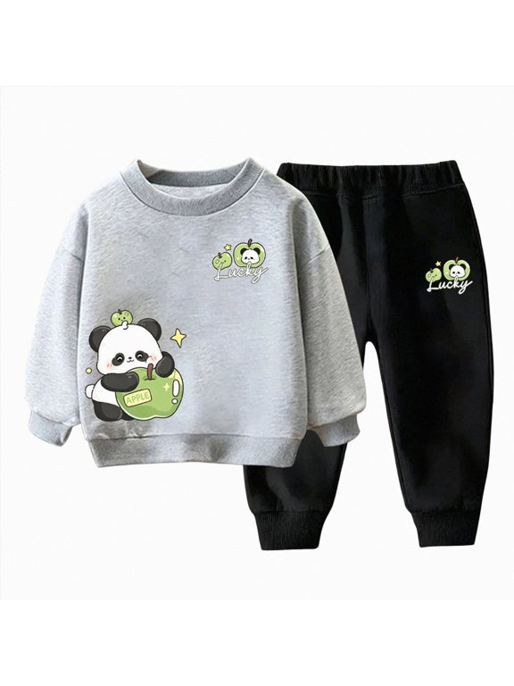 8-9T Boys Girl Clothes 3T 4T 5T 6T 7T 8T 9T 10T Kids Fall Winter Outfits School Casual Long Sleeve Sweatshirt + Pant Sets Cute Print Grey Outfits