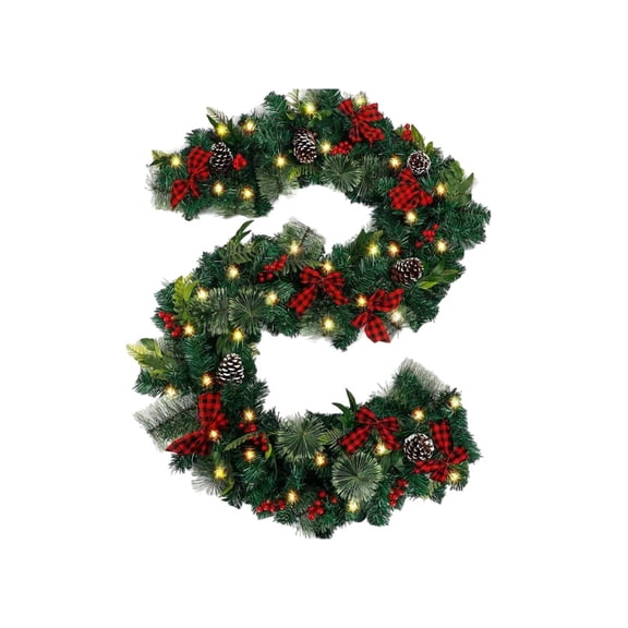8.9ft Christmas Vine Garland with Lights, Artificial PVC Hanging Rattan with Electroplated Balls, Flexible Holiday Tree and Wall Ornament for Indoor Outdoor Décor