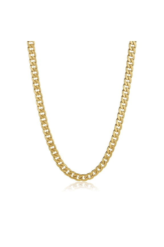 8.9mm Chunky 24k Yellow Gold Plated Stainless Steel Flat Cuban Link Curb Chain Necklace, 26 inches + Gift Box