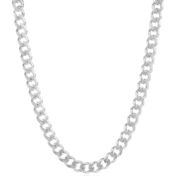 8.9mm Chunky .925 Sterling Silver Diamond-Cut Flat Cuban Link Curb Chain Necklace, 22 inches