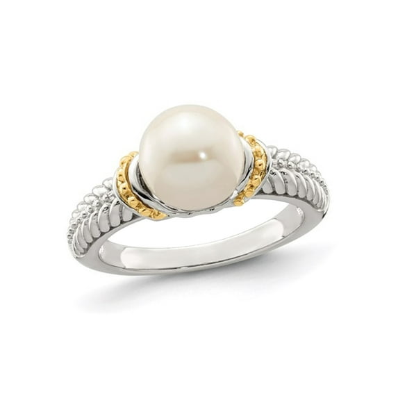8-9mm Cultured Freshwater Pearl Ring in Sterling Silver with 14K Gold Accents