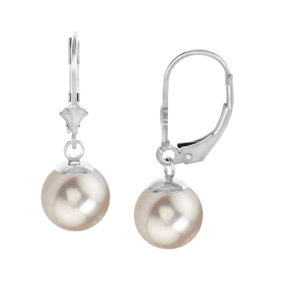 8-9mm White Freshwater High Luster Cultured Pearl Leverback Earrings