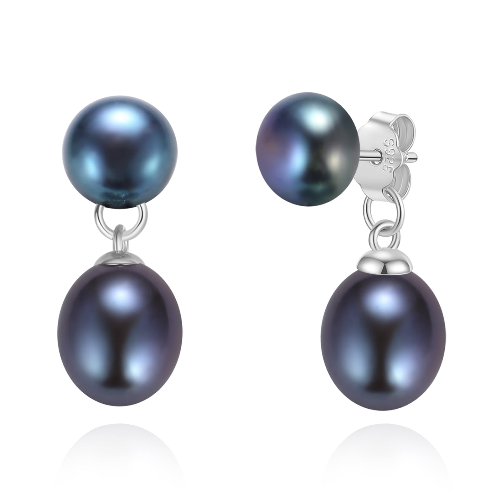 Black Pearl Drop & Dangle Earrings for Women - 925 Sterling Silver Freshwater Cultured Pearls, Hypoallergenic Elegant Jewelry Gift for Her