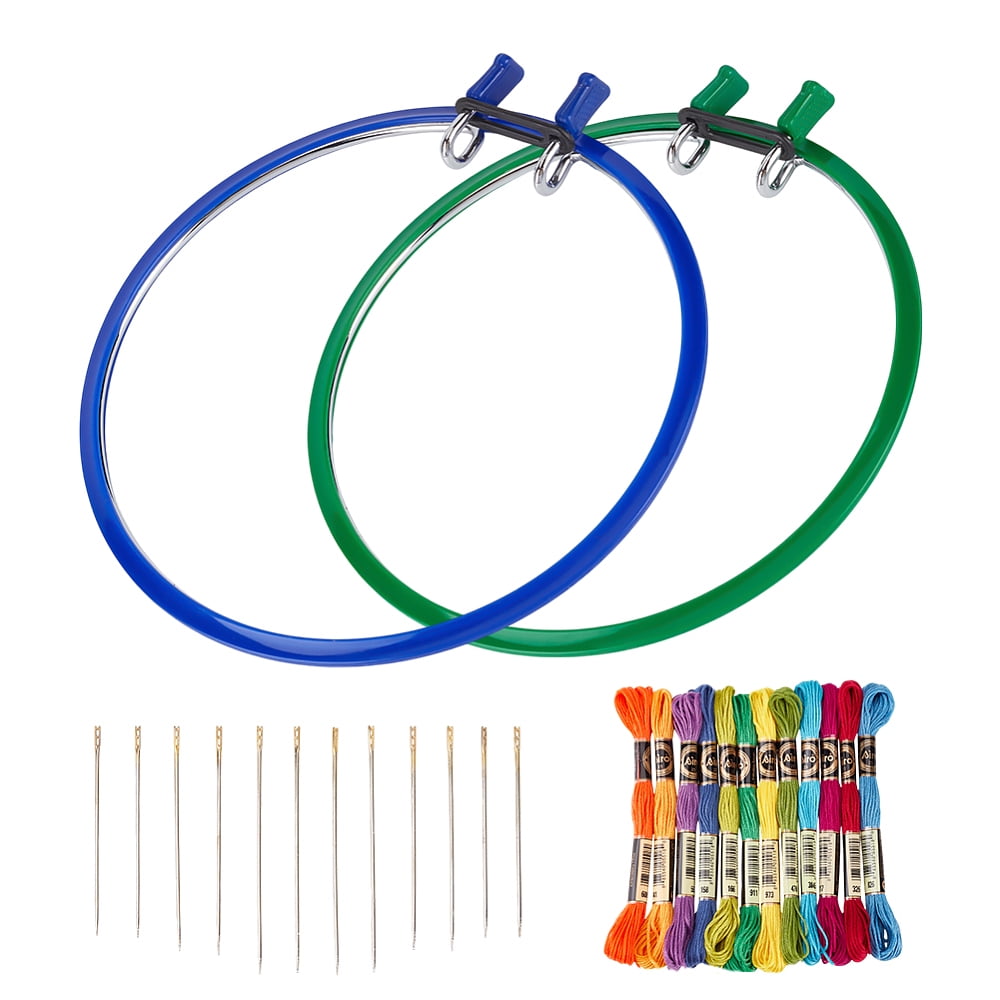 8.9x8.5x0.9 Inch Metal Green and Blue Embroidery Hoop with Embroidery Accessories Large Metal Spring Tension Embroidery Hoop