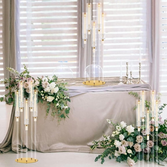 8 Acrylic Candelabras with Removable Covers - Clear Lightweight Candlesticks for Seasonal Celebrations & Table Settings