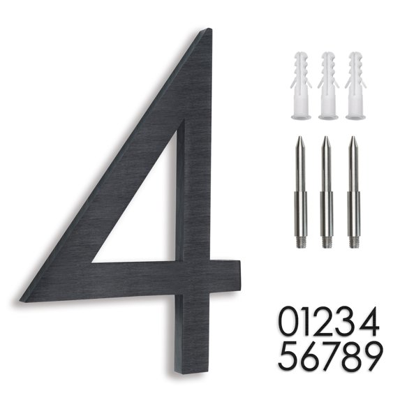 8" Address Numbers For House,Modern House Numbers Large Black Exterior Street Metal floating house numbers for outside Floating Mount Or Flush Mount Aluminum Home Door Number 4