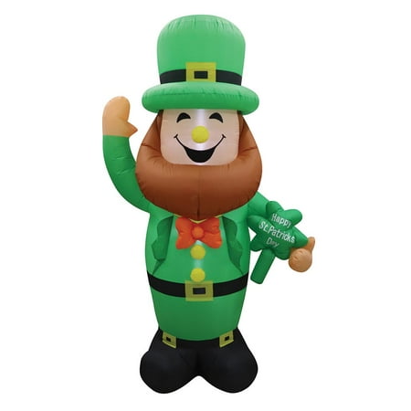 8' Air Blown Inflatable St. Patrick's Day Leprechaun w/ Sign Yard Decoration
