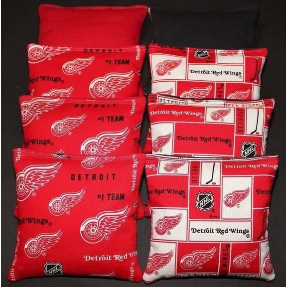 8 All Weather Cornhole BEANBAGS Made w Detroit Redwings Fabric Reg Bags