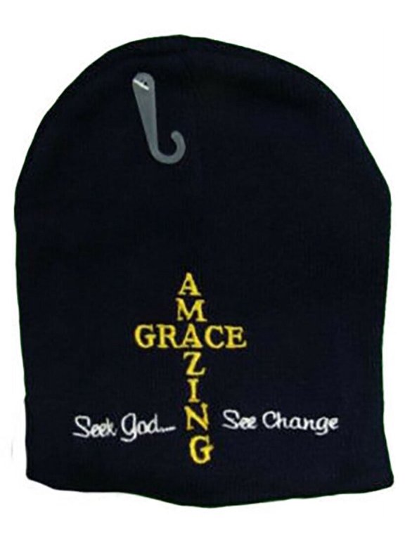 8" Amazing Grace Seek God See Change Blue Embroidered Beanie Cap Hat WIN806