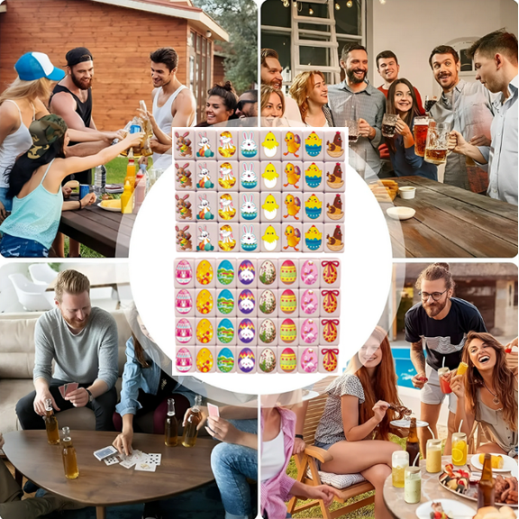 8 Animals Pattern+8 Easter Eggs Mahjong Game Blocks Mahjong Sets with 65 Tiles 30mm for Spring Picnic Party Gift, 2 Players Mahjong Block Set for Adult