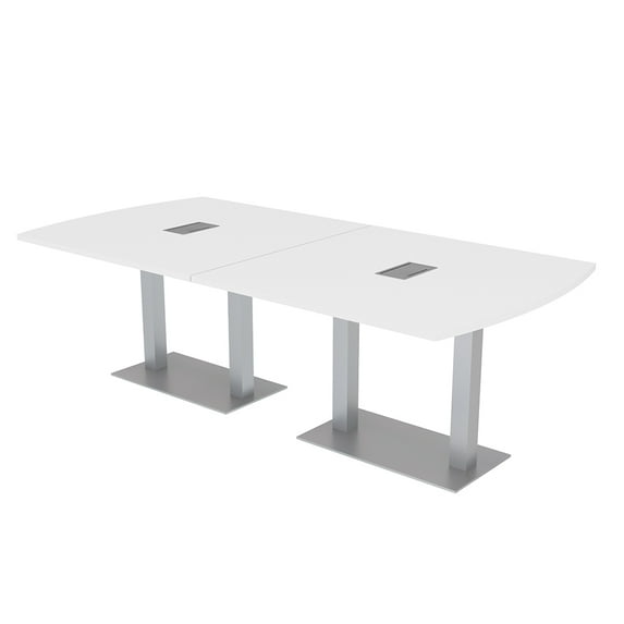 8' Arc Rectangle Powered Conference Room Table Square Metal Bases